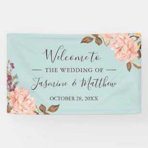Dusty Blue Blush Floral Wedding Party Banner