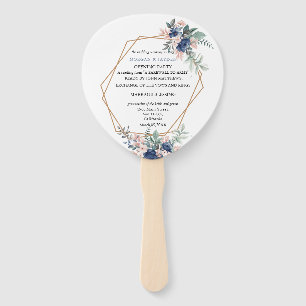 Dusty Blue Blush Pink Floral Geometric Wedding Hand Fan