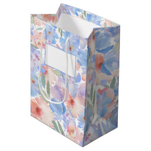 Dusty Blue Blush Pink Floral Gift Bag
