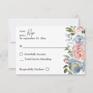 Dusty Blue & Blush Pink Floral no Meal  RSVP Card