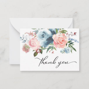 Dusty Blue & Blush Pink Floral Thank You Card