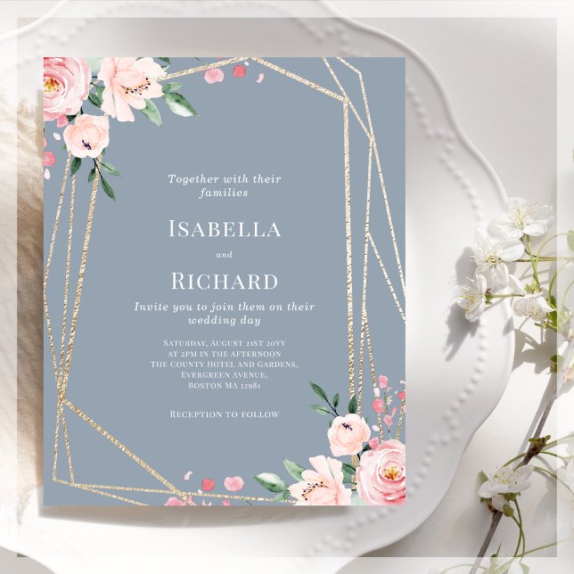 Dusty Blue & Blush Pink Floral Wedding Invitation (Creator Uploaded)