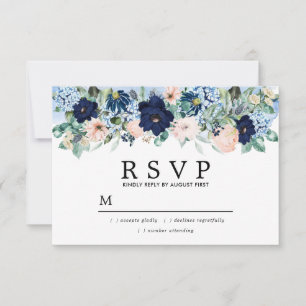 Dusty Blue Blush Pink Floral Wedding RSVP Card