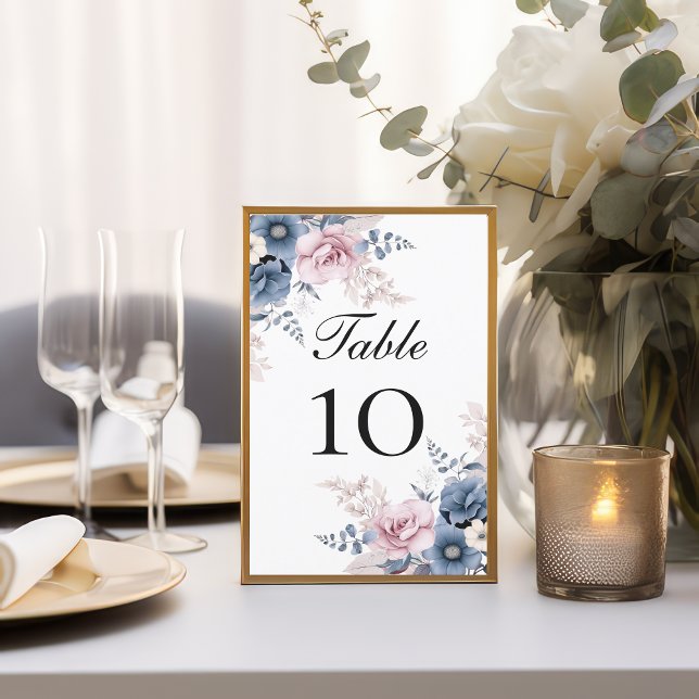 Dusty Blue Blush Pink Floral Wedding Table numbers (Dusty blue blush pink floral wedding table number cards)