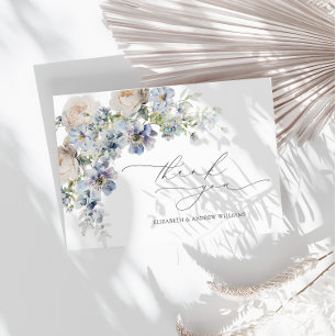 Dusty Blue Blush Pink Floral Wedding Thank You Card
