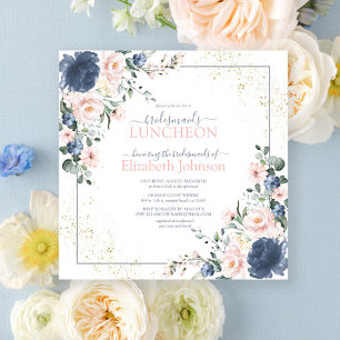 Dusty Blue Blush Pink Gold Floral Bridesmaid Lunch Invitation
