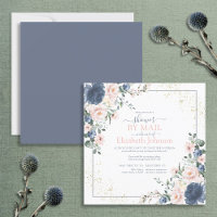 Dusty Blue Blush Pink Gold Floral Square Shower In