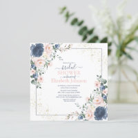 Dusty Blue Blush Pink Gold Floral Square Shower