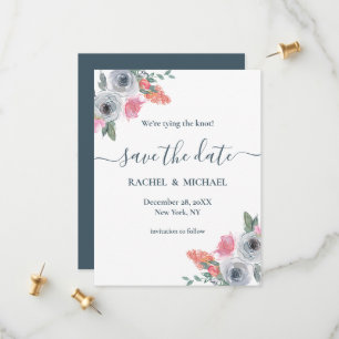 Dusty Blue & Blush Pink Watercolor Floral Wedding Save The Date