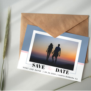 Dusty blue, blush pink wedding Save the Date photo Postcard