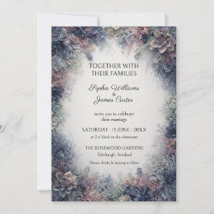 Dusty Blue Blush Succulent Wedding Invitation