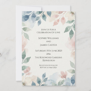 Dusty Blue Blush Wedding Invitation