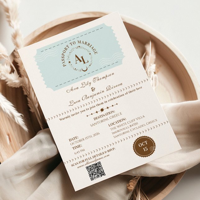 Dusty Blue Boarding Pass Cosmic Wedding  Invitation (Creator Uploaded)