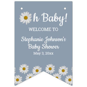 Dusty Blue Bohemian Daisies Oh Baby Baby Shower Bunting