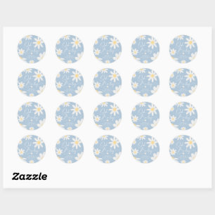 Dusty Blue Bohemian Daisy Flower Round Sticker