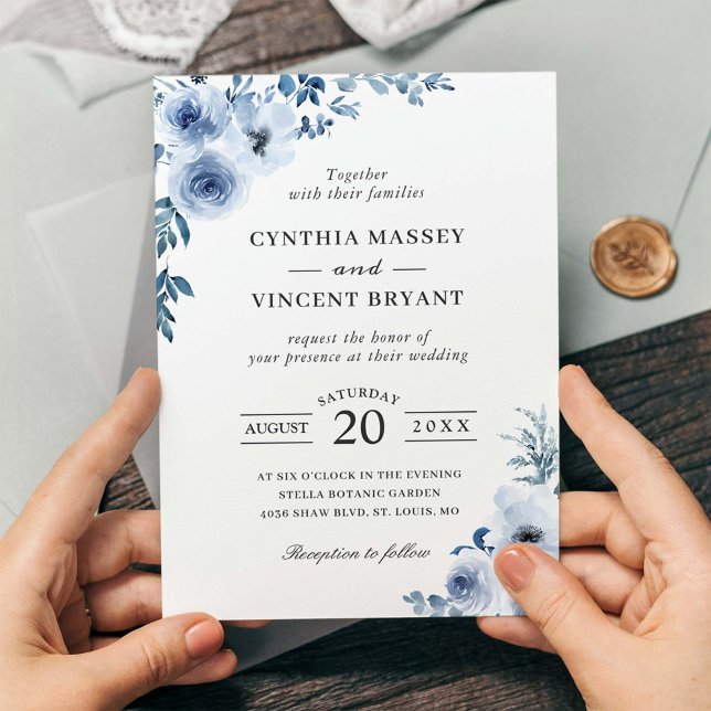 Dusty Blue Bohemian Floral Boho Wedding Invitation (Creator Uploaded)