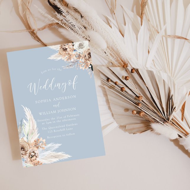 Dusty Blue Bohemian Floral Wedding Invitation (Creator Uploaded)
