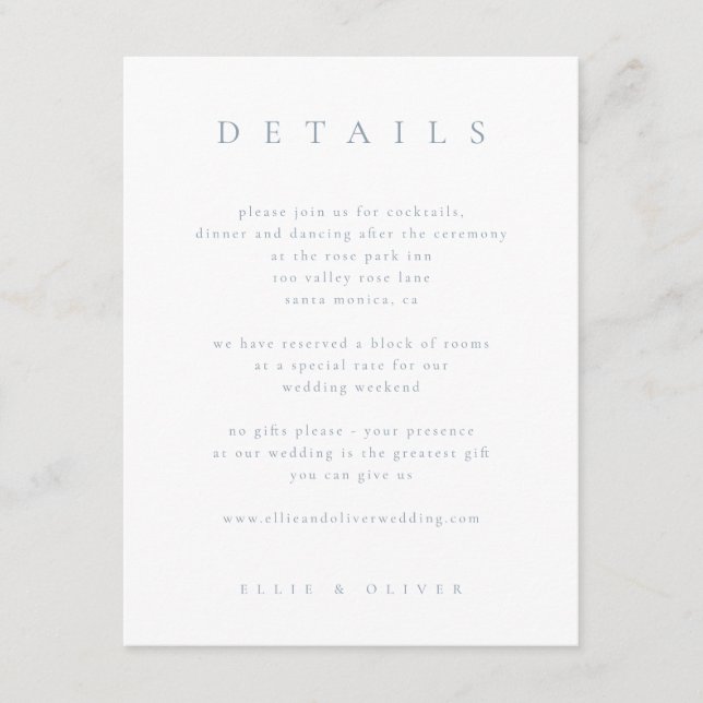 Dusty Blue Boho 1 Details Wedding Modern Enclosure Card (Front)