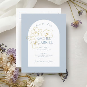 Dusty Blue   Boho Arch Gold Floral Wedding  Postcard