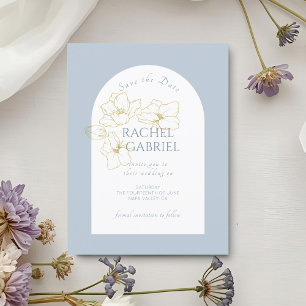 Dusty Blue Boho Arch Gold Floral Wedding Save The Date