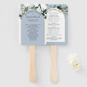 Dusty Blue Boho Arch Greenery wedding fan program