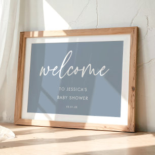 Dusty Blue Boho Baby Shower Welcome Sign Poster