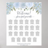 Dusty Blue Boho Chic Roses 23 Table Seating Chart