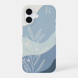 Dusty Blue Boho Colour Flow Botanical Monogram iPhone 16 Case