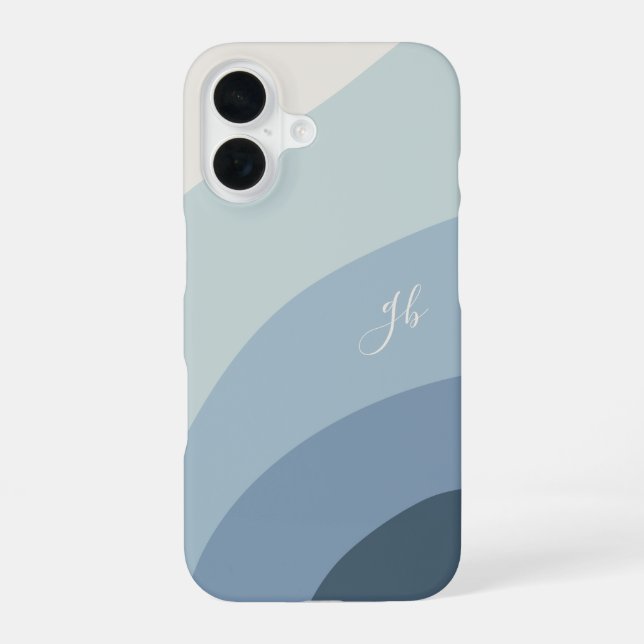 Dusty Blue Boho Colour Flow Monogram iPhone 16 Case (Back)