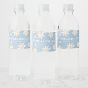 Dusty Blue Boho Daisy Floral Water Bottle Label