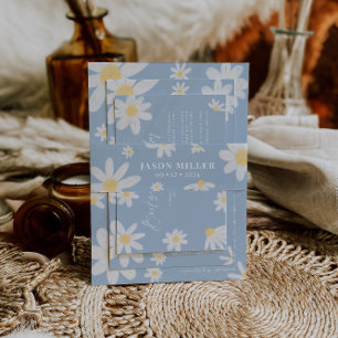 Dusty Blue Boho Daisy Flower Invitation Belly Band