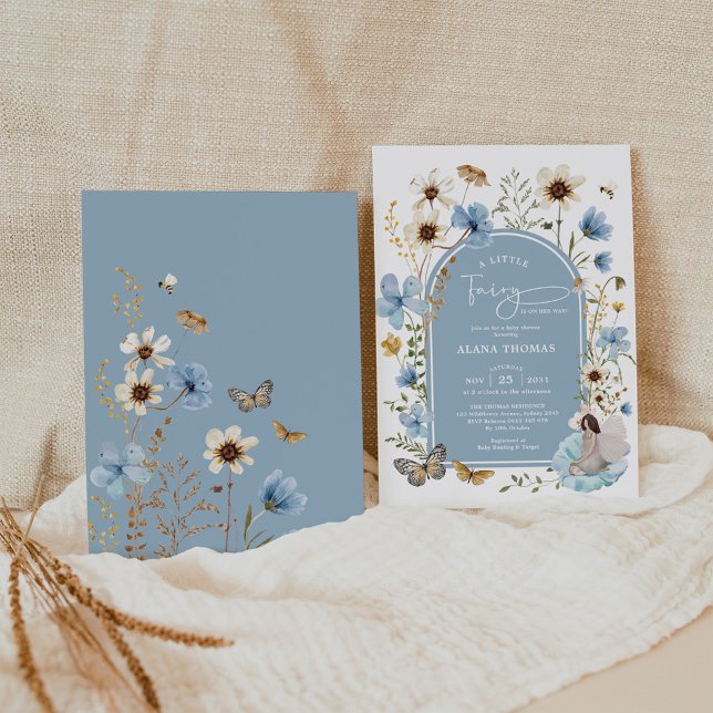 Dusty Blue Boho Fairy Wildflower Girl Baby Shower Invitation (Creator Uploaded)