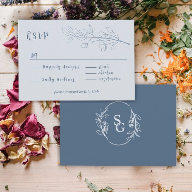 Dusty Blue Boho Floral Bicolor  RSVP Enclosure Card (Creator Uploaded)