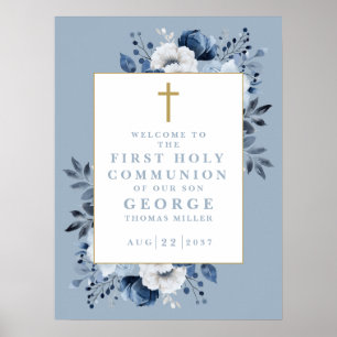 Dusty Blue Boho Floral Holy Communion Welcome Sign