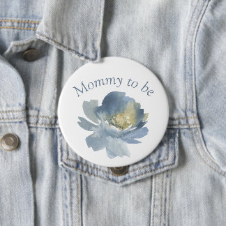 Dusty Blue Boho Floral Mummy to be 4"  10 Cm Round Badge