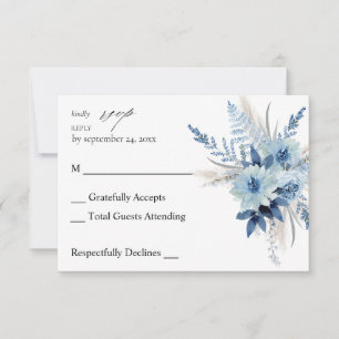 Dusty Blue Boho Floral no Meal RSVP Card