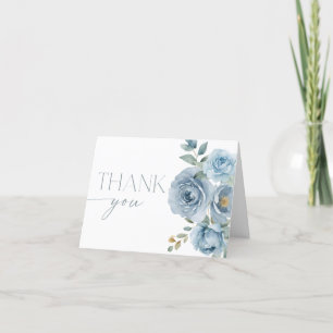 Dusty blue boho floral rose flowers thank you card