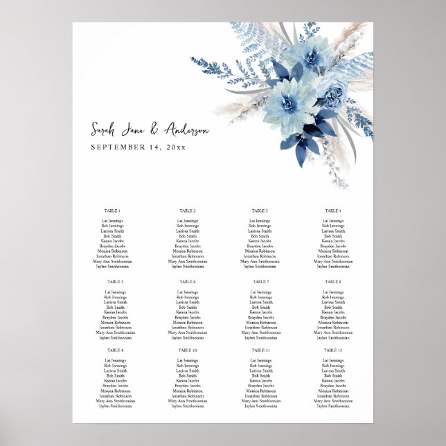 Dusty Blue Boho Floral Seating Chart -12 (Front)