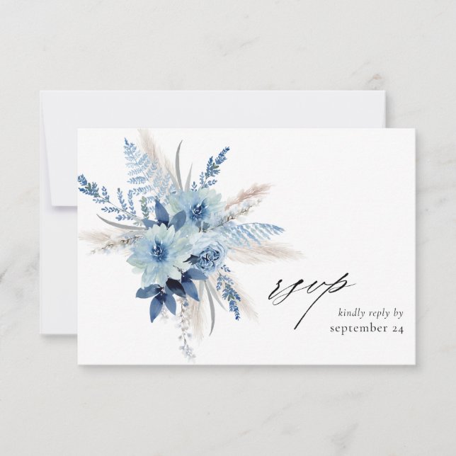 Dusty Blue Boho Floral w Meal RSVP Card 2 (Front)