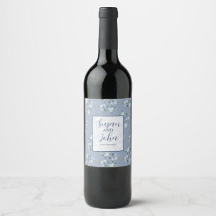 Dusty Blue Boho Floral Wedding Can Cooler Wine Label