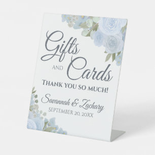Dusty Blue Boho Floral Wedding Gifts & Cards Pedestal Sign