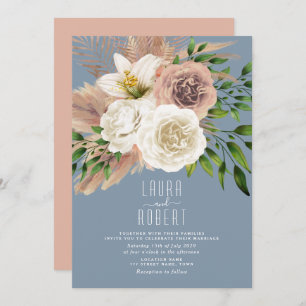 Dusty Blue Boho Floral Wedding Invitation