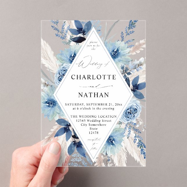 Dusty Blue Boho Floral Wedding Invitation (Insitu (Handheld))