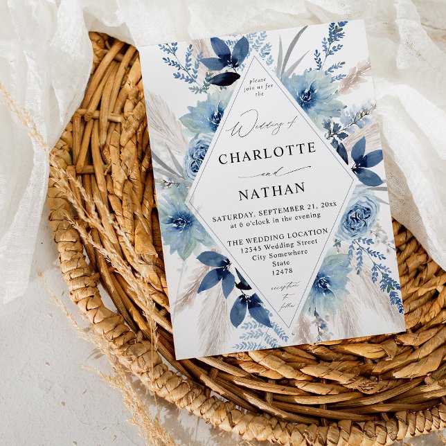 Dusty Blue Boho Floral Wedding Invitation (Creator Uploaded)