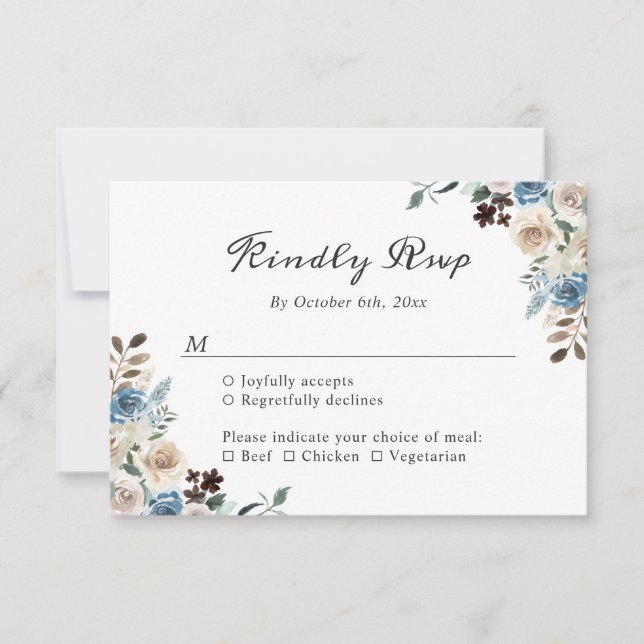 Dusty Blue Boho Floral Wedding RSVP Card (Front)