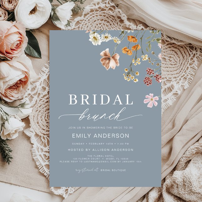 Dusty Blue Boho Floral Wildflower Bridal Brunch Invitation (Creator Uploaded)