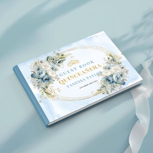 Dusty Blue Boho Gold Floral Eucalyptus Guest Book