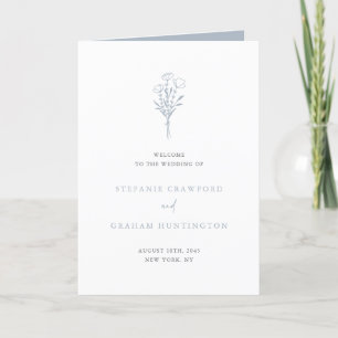 Dusty Blue Boho Minimalist Botanicals Wedding Programme