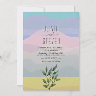 Dusty Blue Boho Mountain Wedding Invitation