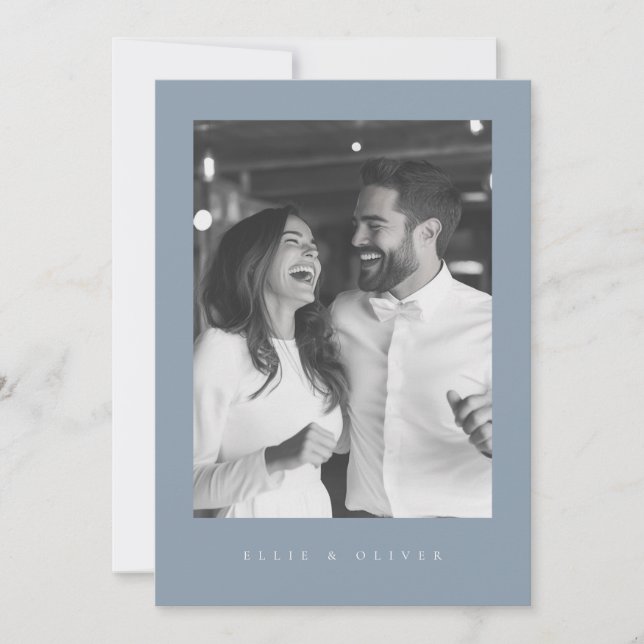 Dusty Blue Boho Photo 1 Wedding Modern Invitation (Front)